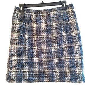 Loft Boucle Pencil Skirt Plaid Tweed Pockets Lined Size 8 Petite Blue Silver